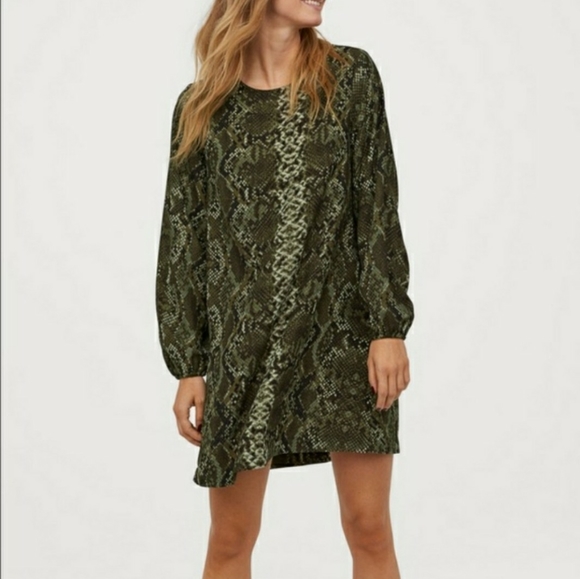 H&M Dresses & Skirts - H&M Green Long Sleeve Snake 🐍 Print Dress